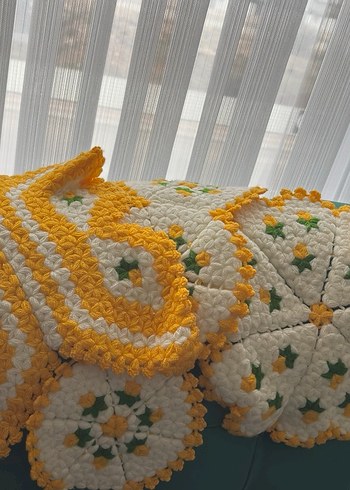 Sarı Nakışlı Örgü Banyo Lif Seti - Görsel 2