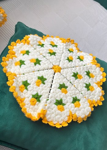 Sarı Nakışlı Örgü Banyo Lif Seti - Görsel 5