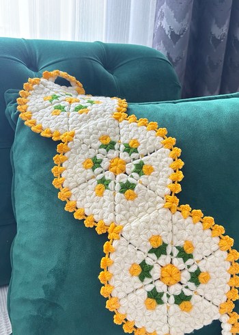 Sarı Nakışlı Örgü Banyo Lif Seti - Görsel 7