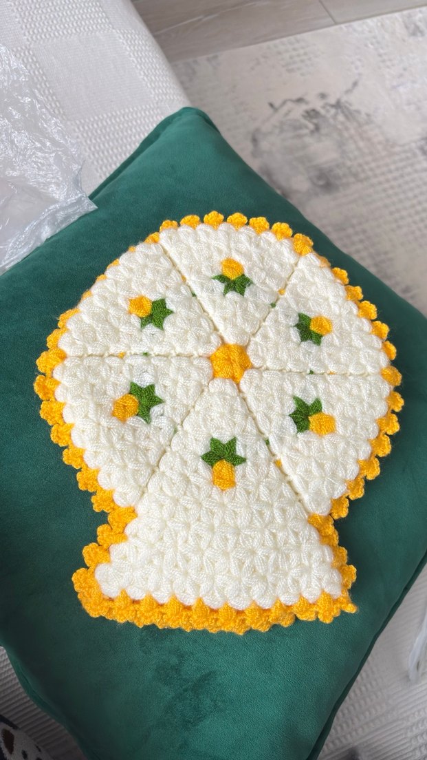 Sarı Nakışlı Örgü Banyo Lif Seti - Görsel 3