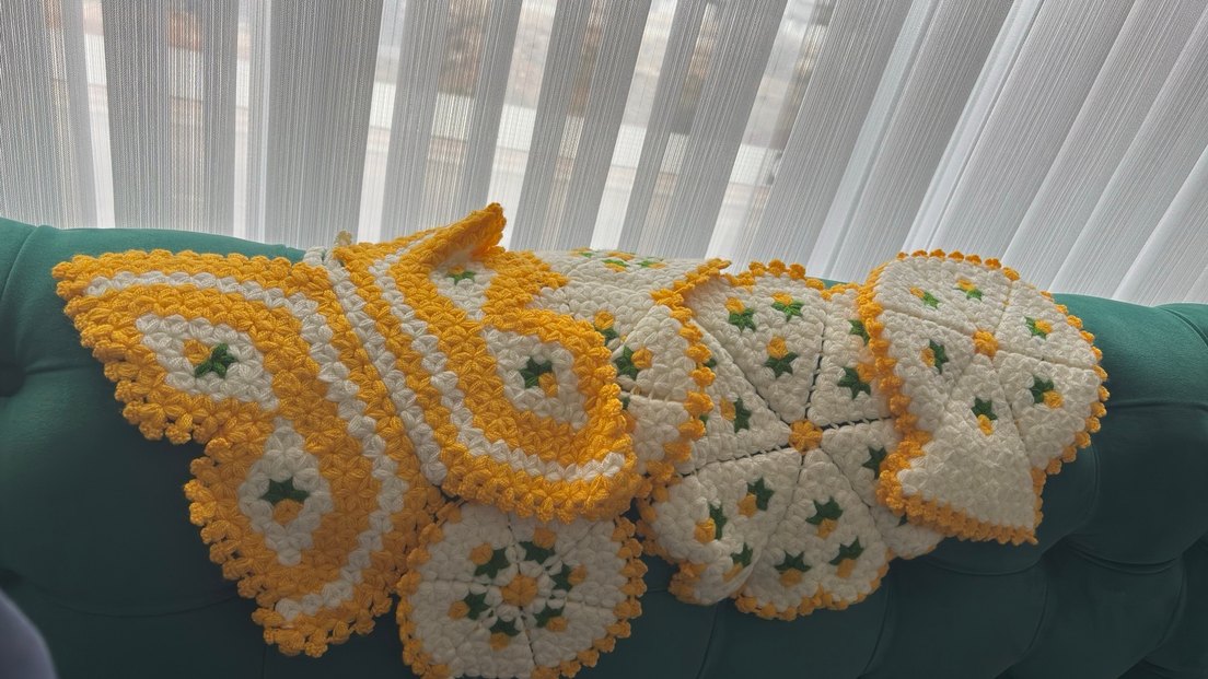 Sarı Nakışlı Örgü Banyo Lif Seti - Görsel 2