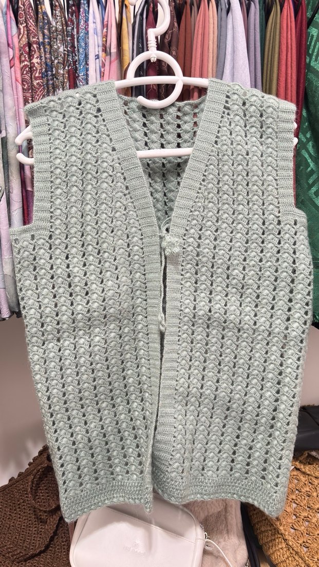 Gri V Yaka Örgü Kadın Yelek - Görsel 2