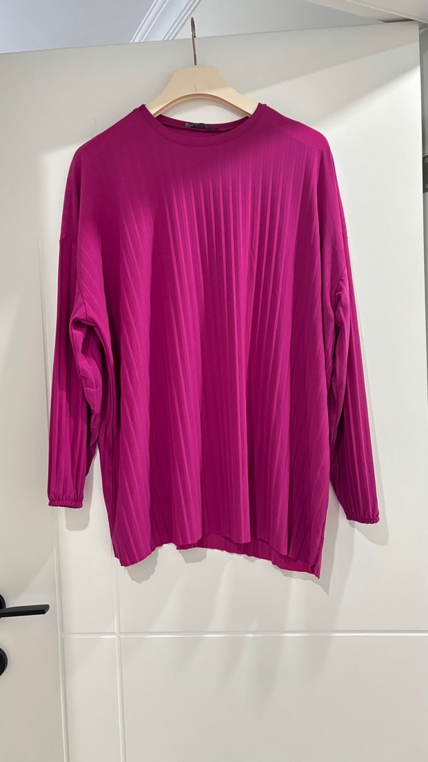 Piliseli Uzun Kollu Pembe Kadın Tunik - Görsel 2