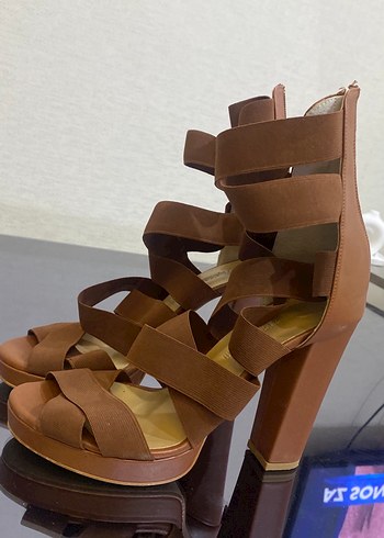 Kahverengi Süet Platform Topuklu Kadın Ayakkabı - Görsel 3