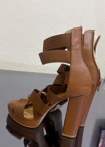 Kahverengi Süet Platform Topuklu Kadın Ayakkabı - Görsel 2