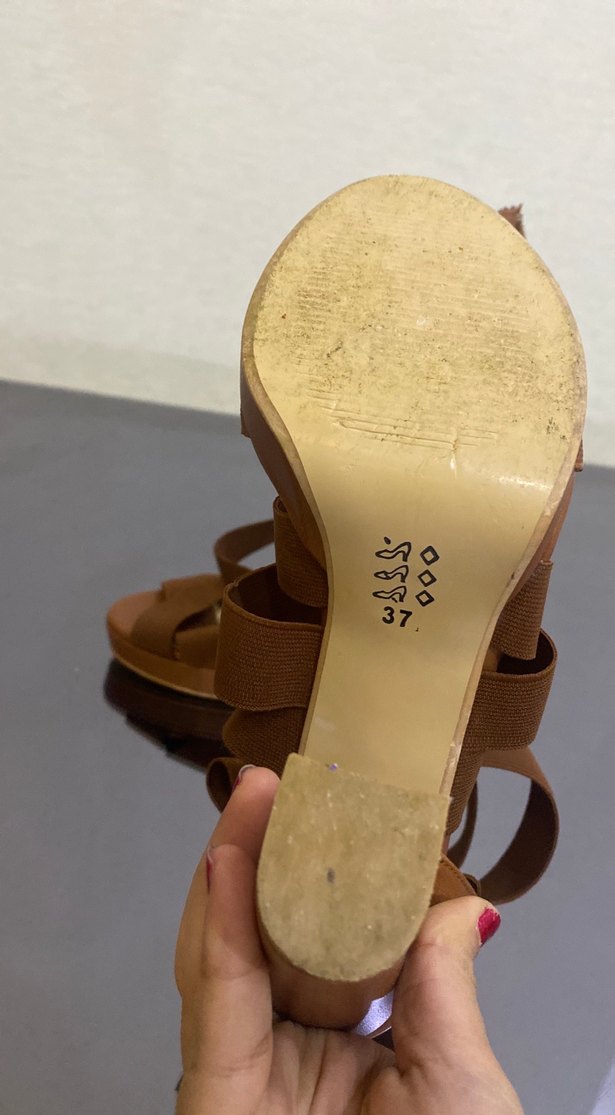 Kahverengi Süet Platform Topuklu Kadın Ayakkabı - Görsel 4