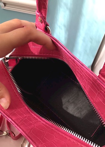  Beden Fermuarlı Pembe Deri Kadın Çanta