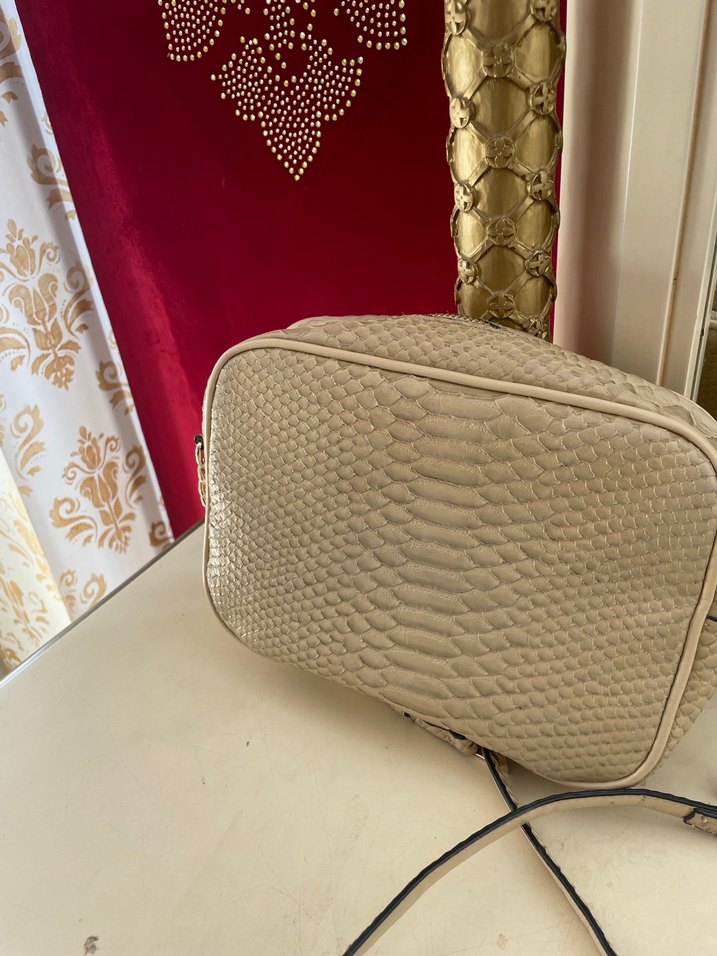 Bej Yılan Desenli Deri Kadın Çanta - Görsel 3