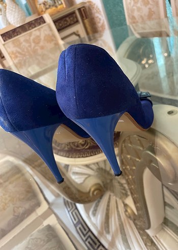 Mavi Süet Tokalı Yılan Desenli Stiletto - Görsel 3