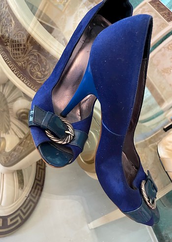 Mavi Süet Tokalı Yılan Desenli Stiletto - Görsel 2