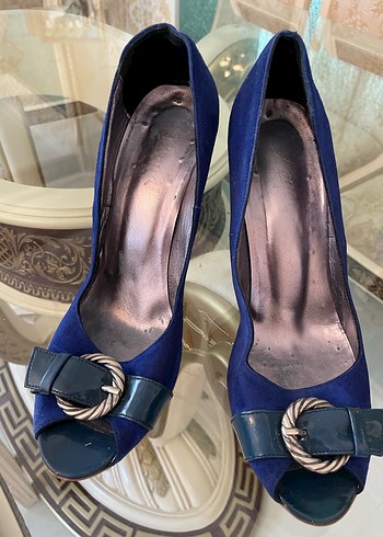 Mavi Süet Tokalı Yılan Desenli Stiletto - Görsel 4