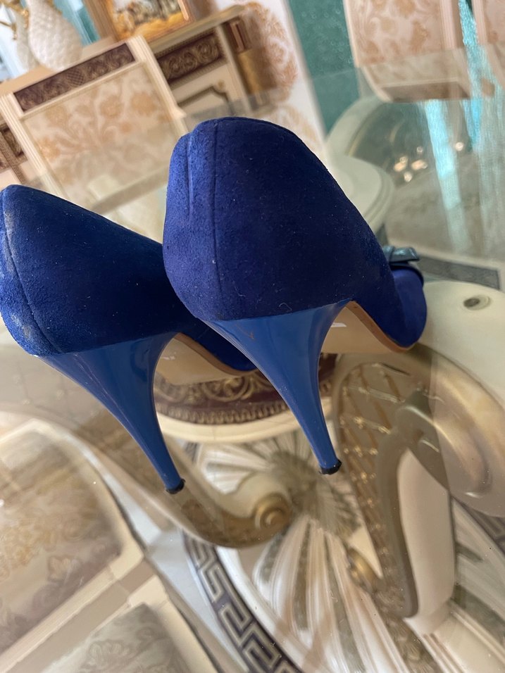 Mavi Süet Tokalı Yılan Desenli Stiletto - Görsel 3