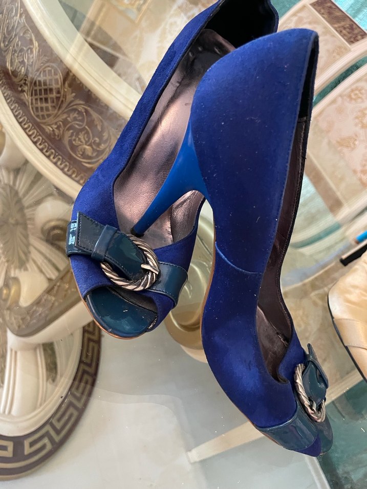 Mavi Süet Tokalı Yılan Desenli Stiletto - Görsel 2