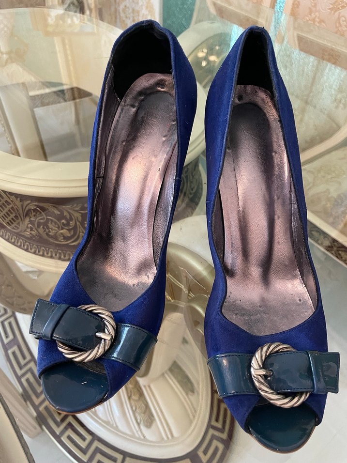 Mavi Süet Tokalı Yılan Desenli Stiletto - Görsel 4