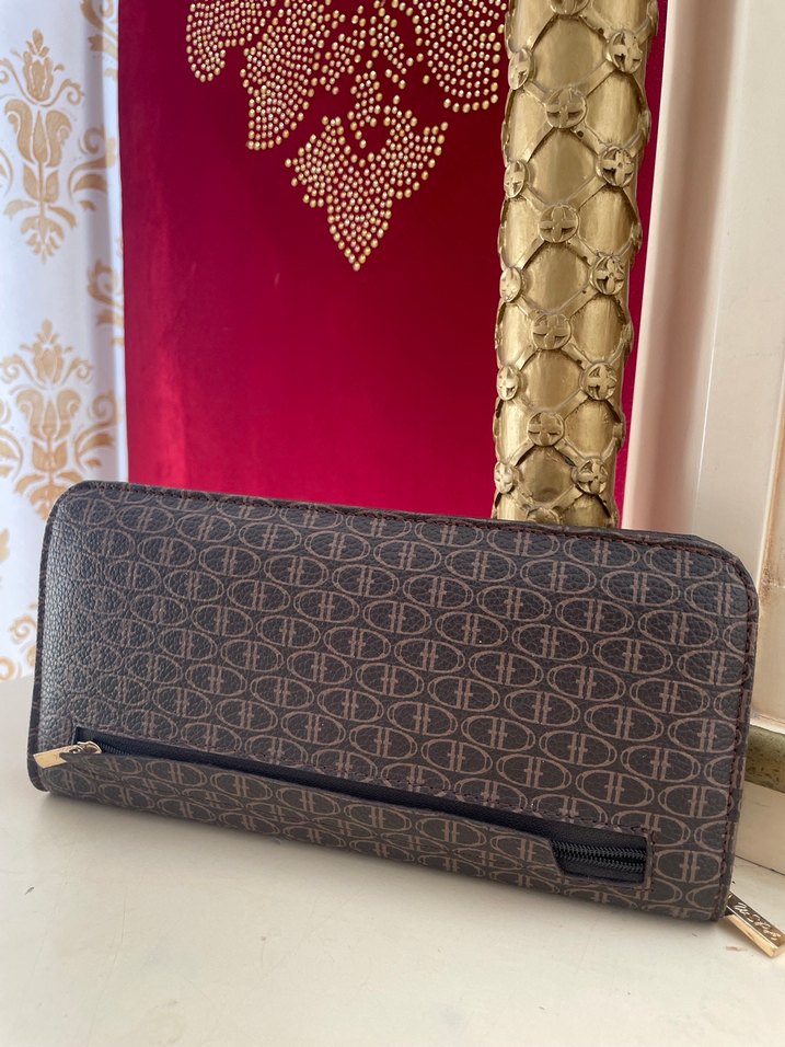 Kahverengi Deri Baskılı Kadın Portföy Cüzdan - Görsel 2