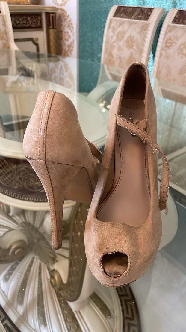 Bej Süet Platform Topuklu Stiletto Kadın Ayakkabı - Görsel 3