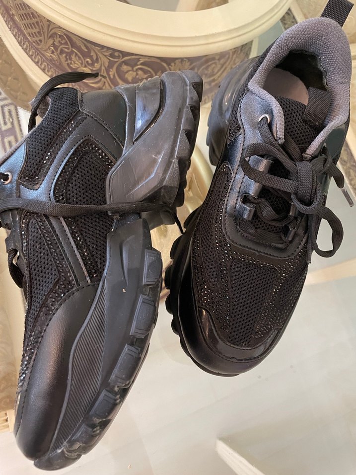 Siyah sim detaylı Bağcıklı Platform Kadın Spor Ayakkabı - Görsel 3