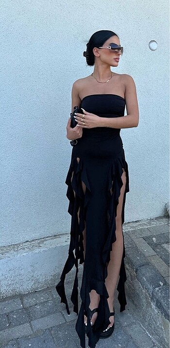Zara zara asimetrik fırfırlı elbise