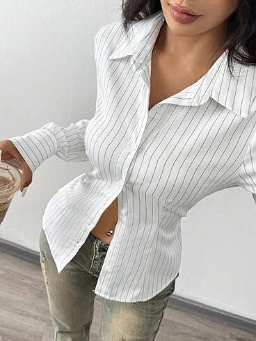 s Beden beyaz Renk stradivarius cizgili fitted gömlek