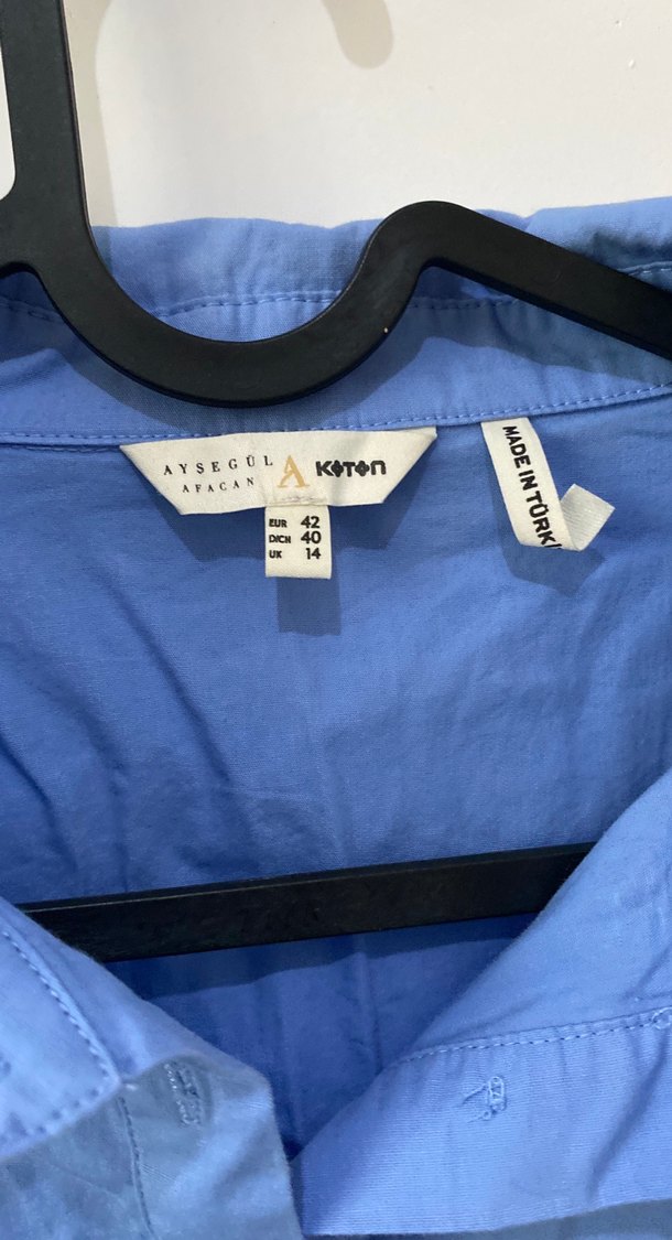 Düğmeli Mavi Kadın Keten Gömlek - Görsel 2