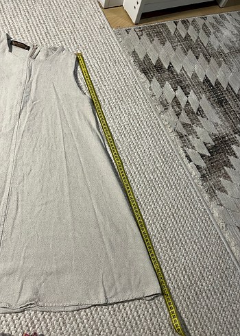 Gri Keten Uzun Kollessiz Kadın Elbise - Görsel 4