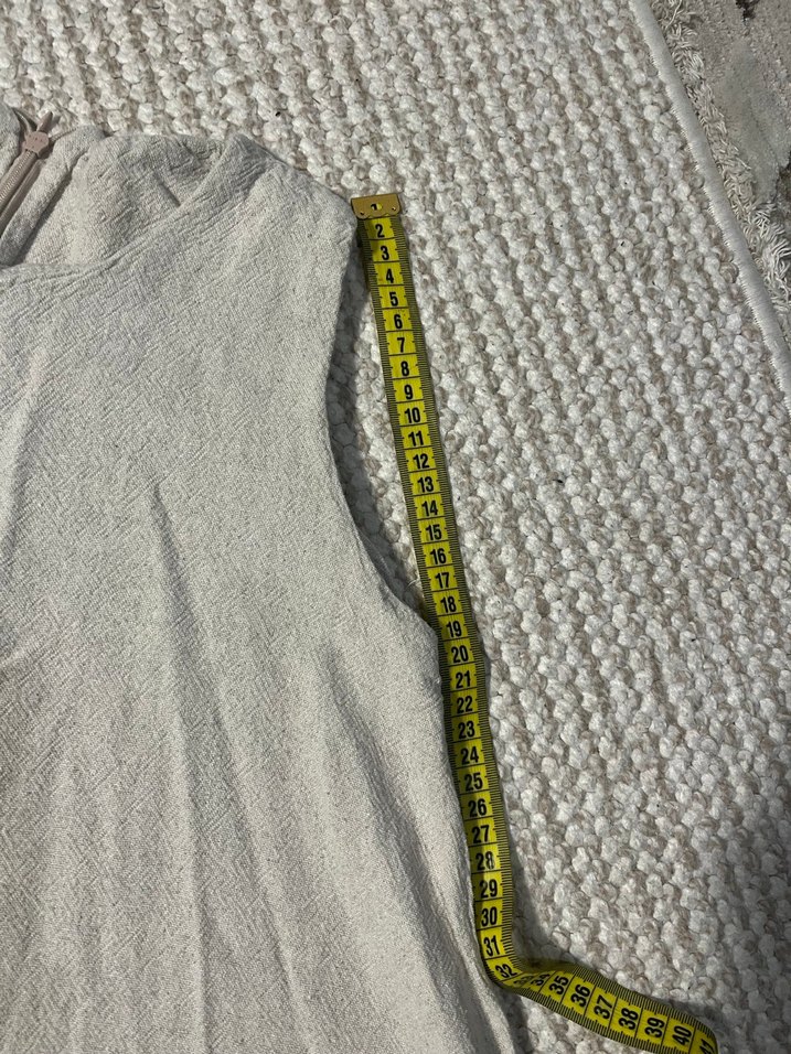 Gri Keten Uzun Kollessiz Kadın Elbise - Görsel 5