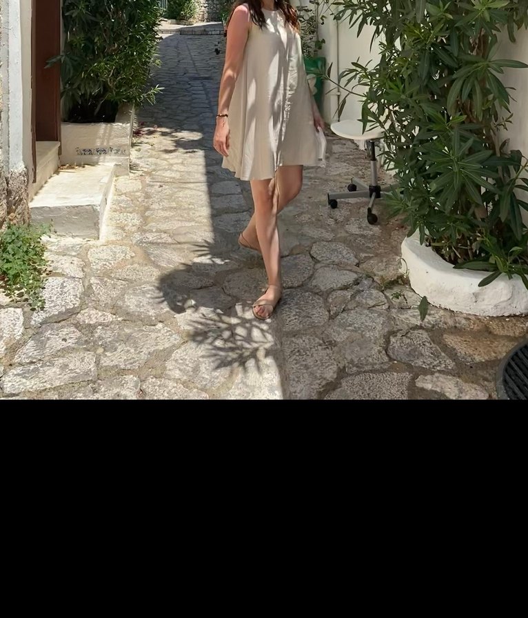 Gri Keten Uzun Kollessiz Kadın Elbise - Görsel 2