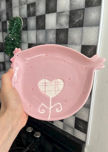 Pembe Tavuk Figürlü Çocuk Tabak - Görsel 3