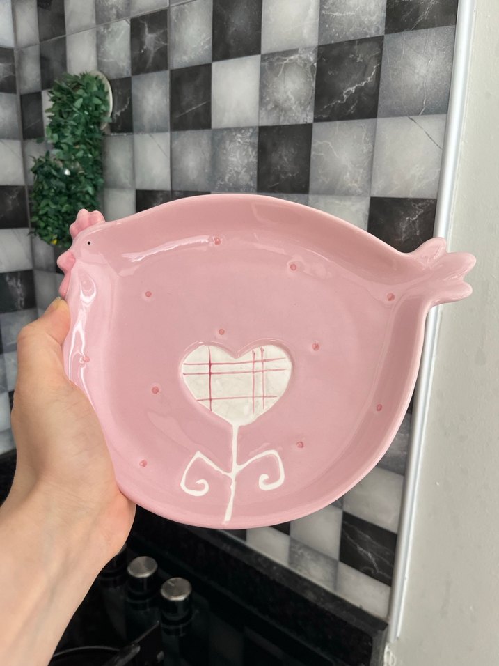 Pembe Tavuk Figürlü Çocuk Tabak - Görsel 3