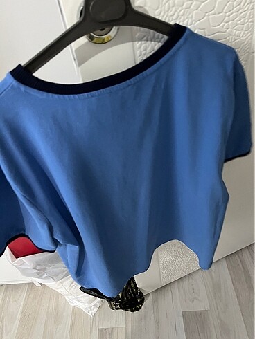 l Beden mavi Renk Baskılı bisiklet yaka t shirt