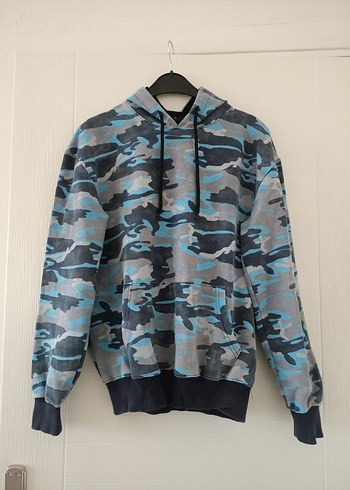 Gri Kamuflaj Kapüşonlu Erkek Bayan Sweatshirt
