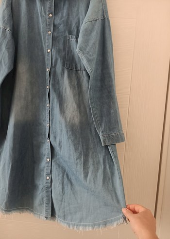 42 Beden Düğmeli Mavi Denim Midi Ceket