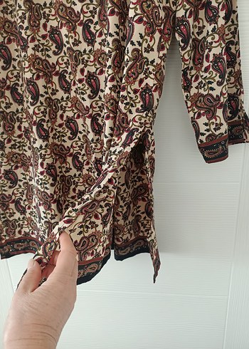 38 Beden bordo Renk Boncuk İşlemeli Bordo Uzun Kollu Bohem Tunik