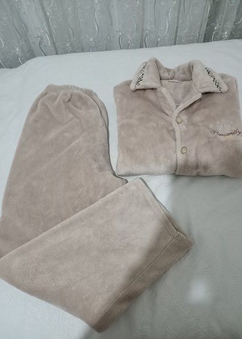 Bej Erkek Düğmeli Polar Ceket üst Alt takım - Görsel 2