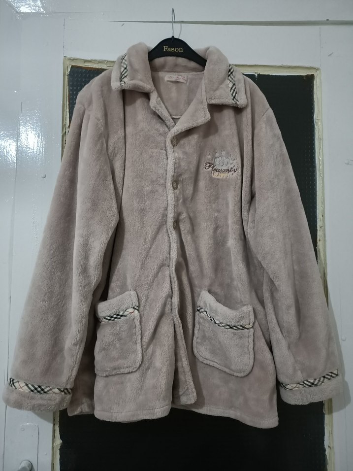 Bej Erkek Düğmeli Polar Ceket üst Alt takım - Görsel 3