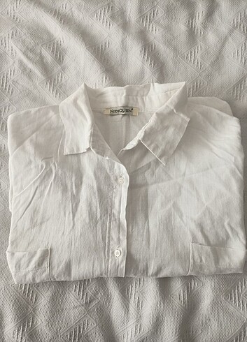 Nubebe Krık beyaz keten görünümlü gömlek