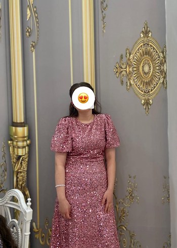 Pembe Parlak V Yaka Midi Abiye Elbise - Görsel 8