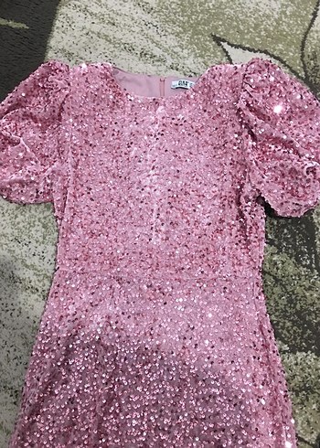 Pembe Parlak V Yaka Midi Abiye Elbise - Görsel 5