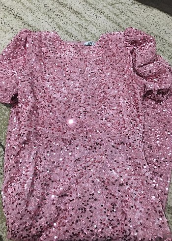 Pembe Parlak V Yaka Midi Abiye Elbise - Görsel 7