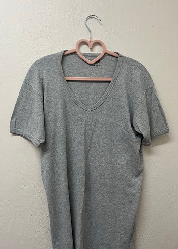 Gri Keten Erkek Tişört, Kısa Kollu, Salaş Kesim - Görsel 3