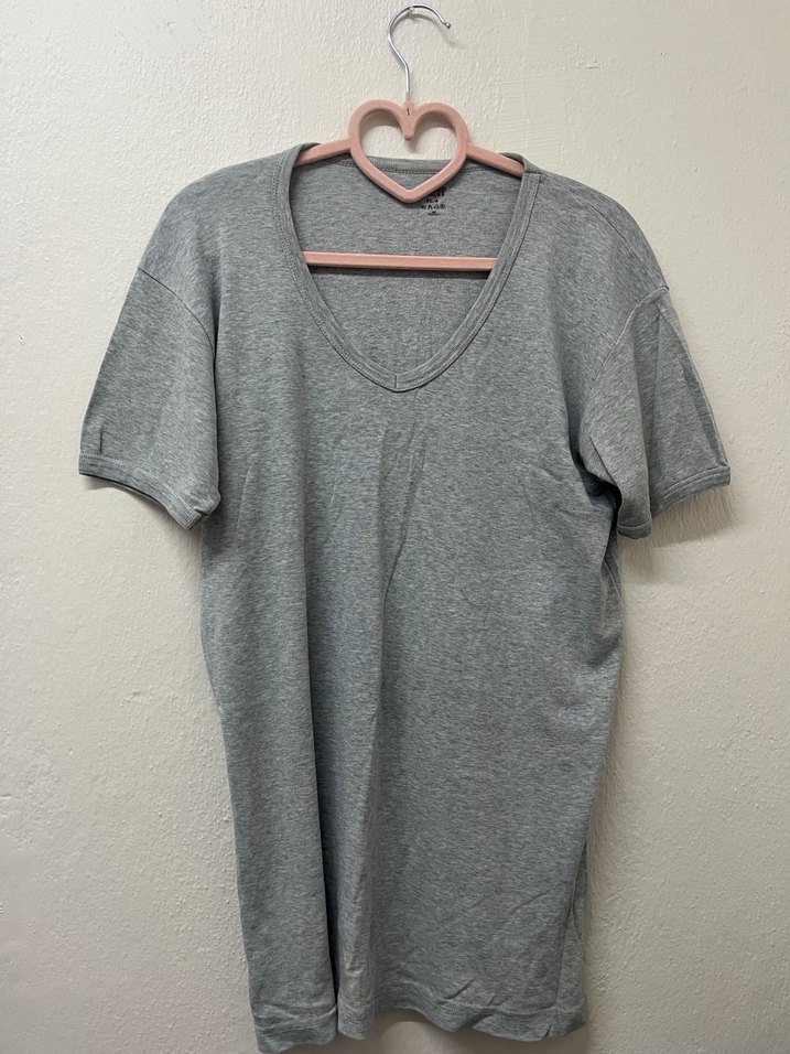 Gri Keten Erkek Tişört, Kısa Kollu, Salaş Kesim - Görsel 2