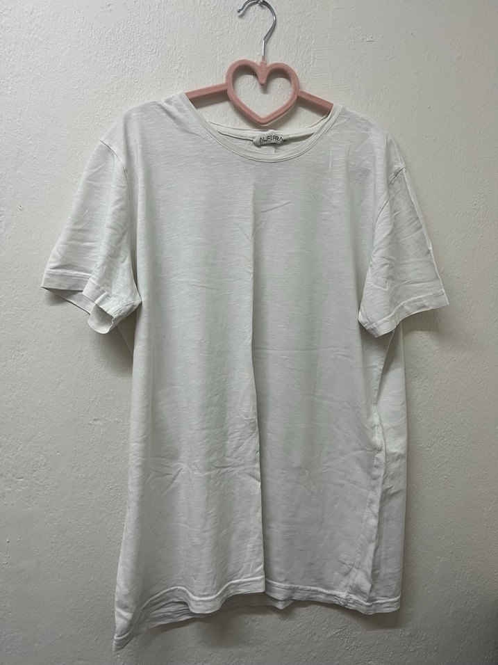 Kadın Beyaz Kısa Kollu Keten Tişört - Görsel 2