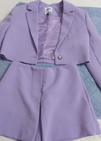 ZARA KADIN IKILI TAKIMI. SKORT VE CEKET. MOR