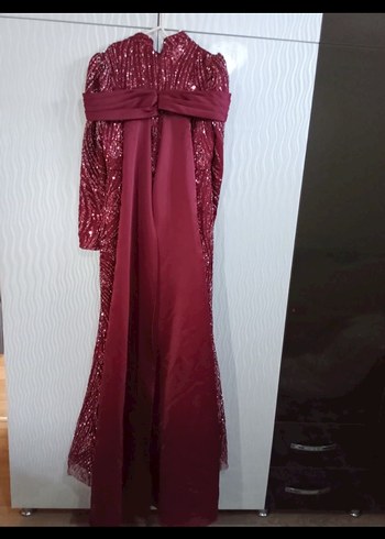Abiye Klasik Zarafet Kırmızı Uzun Kol Henna Elbise