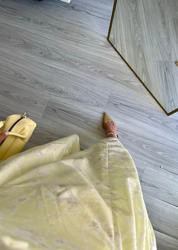 s Beden Pastel Sarı Vintage Midi Elbise