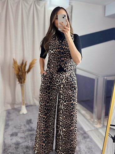 m Beden çeşitli Renk Keten Leopar yelek pantolon takım