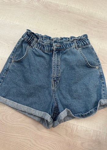 Kadın Mavi Bol Kesim Mini Kot Şort
