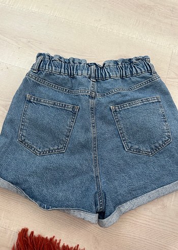 m Beden Kadın Mavi Bol Kesim Mini Kot Şort