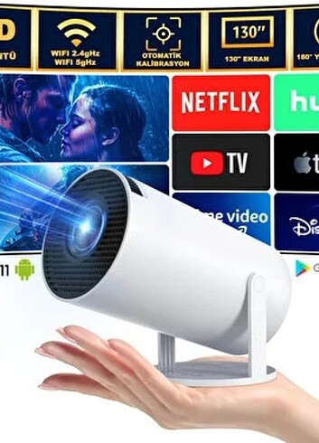 Ultra HD Android Taşınabilir Projeksiyon Dahili Hoparlör ve Wifi