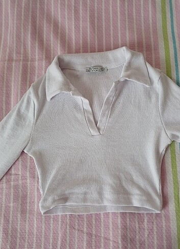 Beyaz uzun kollu crop 